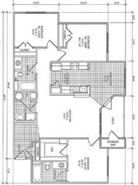 Floor plan for 3 beds, 2 baths, 1208 sqft